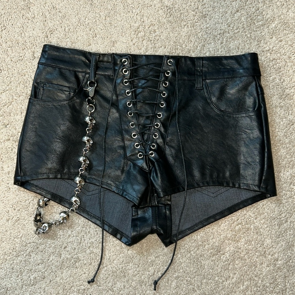 dolls kill faux leather lace up shorts